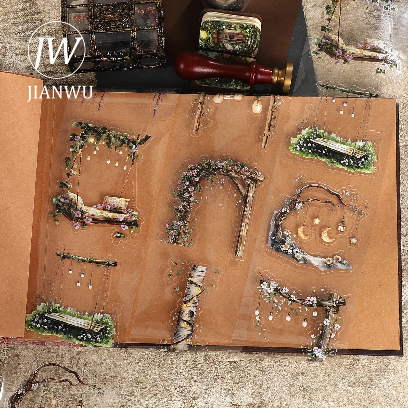 JIANWU 80mm*200cm Vintage Colorful Swing Light Landscape Material Collage Scrapbooking PET Tape Creative DIY Journal Stationery