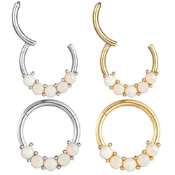 1pc 316L Stainless Steel Opal Ear Hoop Tragus Helix Daith Cartilage Earring Septum Piercing Rings Clicker Nose Ring Body Jewelry