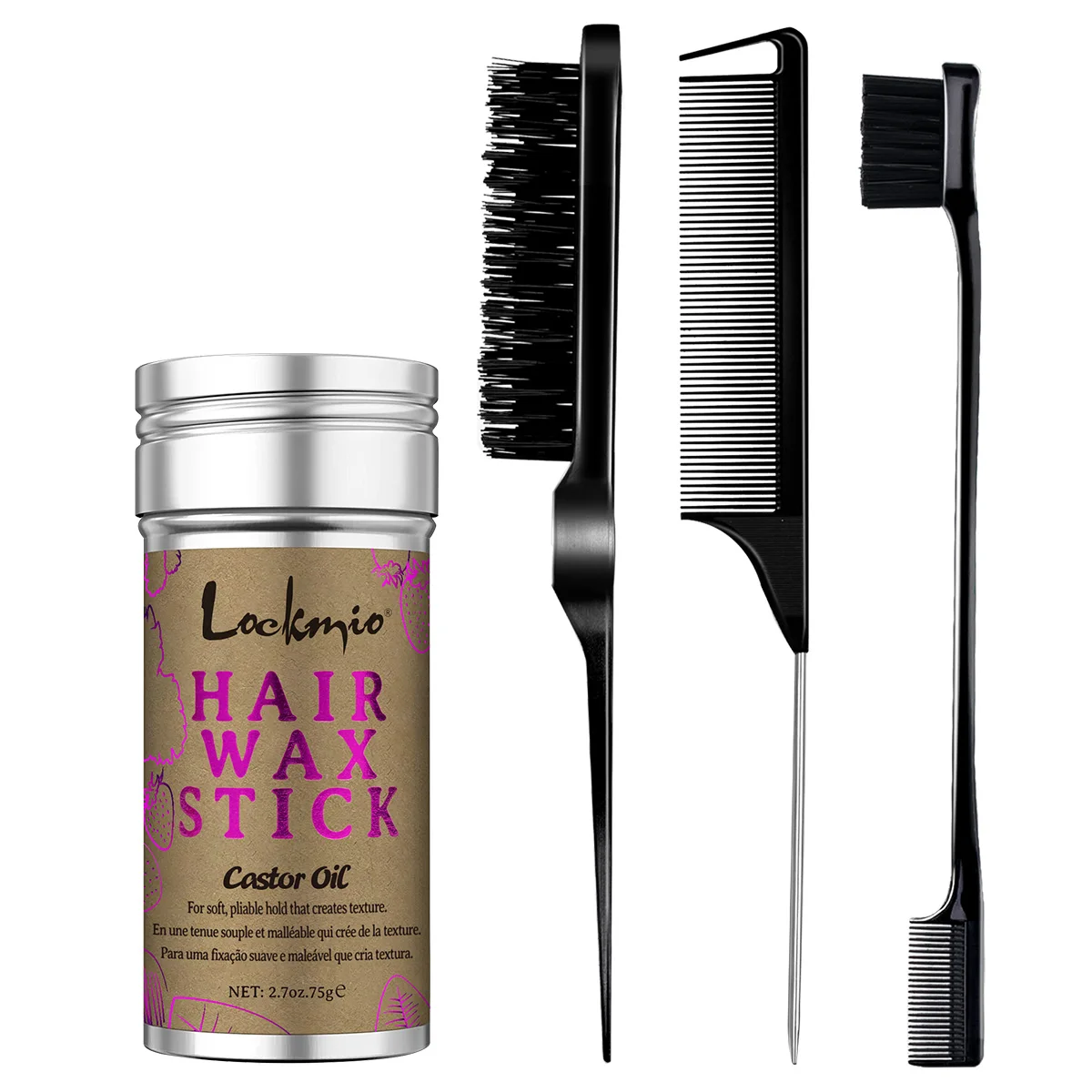 

75g Natural Hair Wax Stick Smoothing Frizz Broken Hair,Strong Hold Styling Pomade Cream,Solid Wax and Comb Kit for Women and Kid