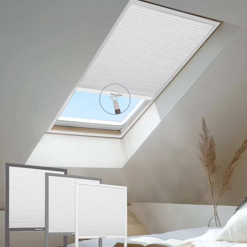 Perfect Fit Fights Wrinkles Waterproof 100%Blackout Privacy Fabric Control By Wand Manual Cellular Shades For Roof Ceiling