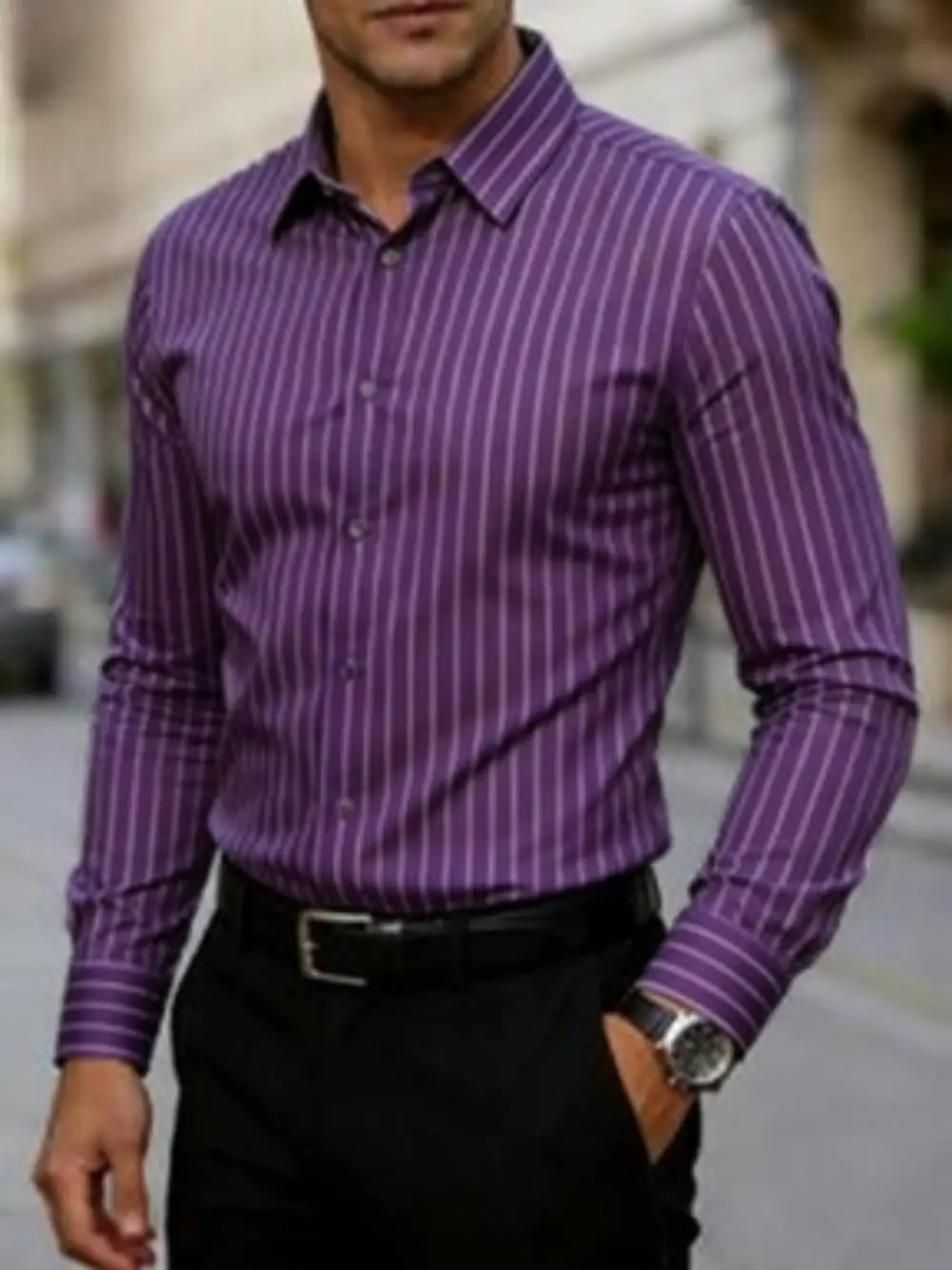 Men's Casual Shirt Buttoned Long Sleeved Vertical Striped Shirt with a Stylish and Elegant Collar Design in 20 Colors!!!