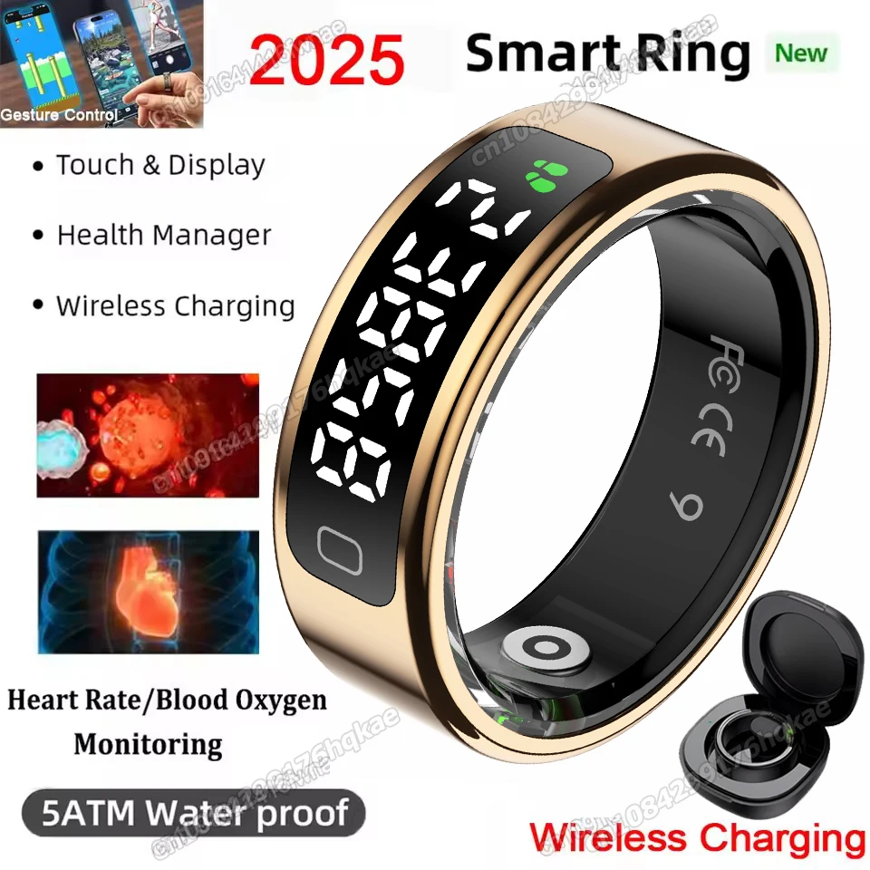 

Новый сенсорный экран, умное кольцо, Bluetooth 2025, водонепроницаемый, легкий, пульсометр, кислородный кровь, монитор сна, мужские и женские подарки