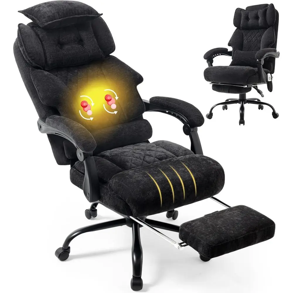 Luxury Fabric Office Chair with Footrest, Kneading, Heat, and Dual-Use Pillow for Big & Tall, Ergonomic Desk Chair for Heavyweig