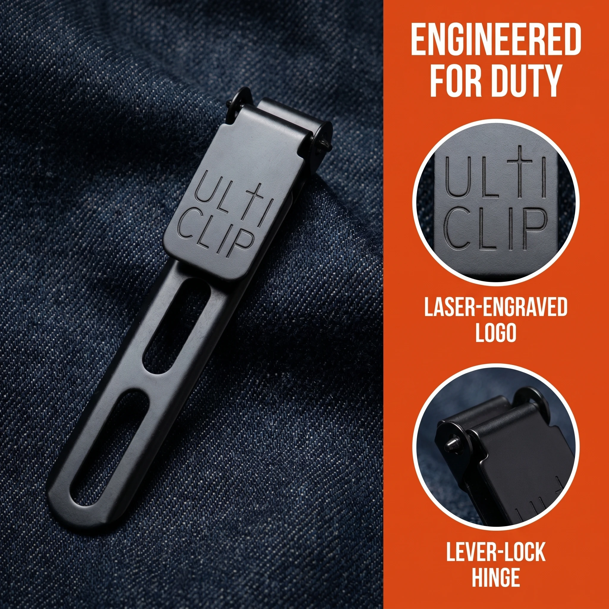 Stainless Steel Ulti Clip Kydex Knife Sheath Back Clip Low Profile Concealed Belt Clip DIY K Sheath Mount Parts