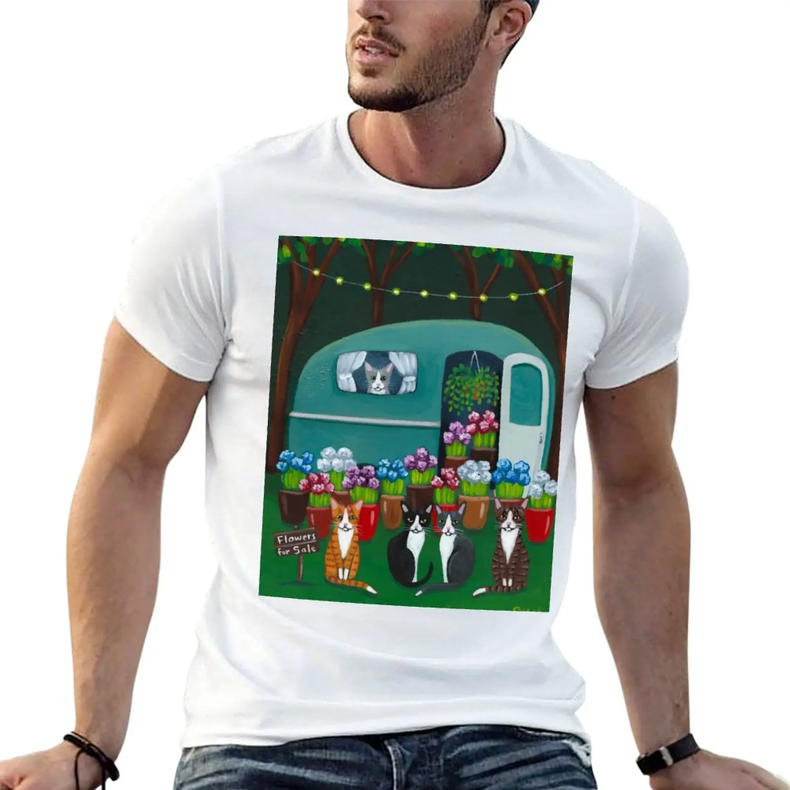

Cats Flowers For Sale T-Shirt graphic t shirts for man t shirt man luxury cotton t shirts high quality T-shirt