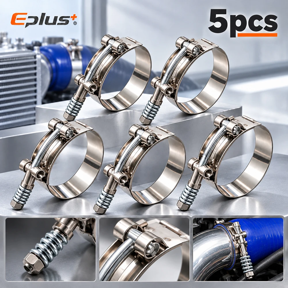 5 Stück Universal-Edelstahl-Schlauchschellen mit T-Bolzen, selbstausgleichende Federklemme, 28–110 mm, verstellbar für Auto, Motorrad und Industrie – Detail 5