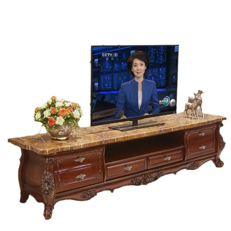 

European style, TV cabinet, modern, simple, living room, solid wood, marble