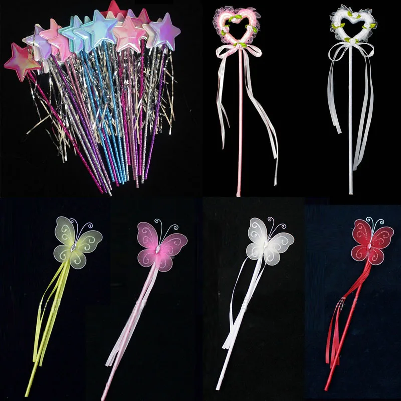 20pcs Star Heart Butterfly Wands Magic Sticks Princess Girls Kids Cosplay Costume Props Show  Party  Christmas Easter
