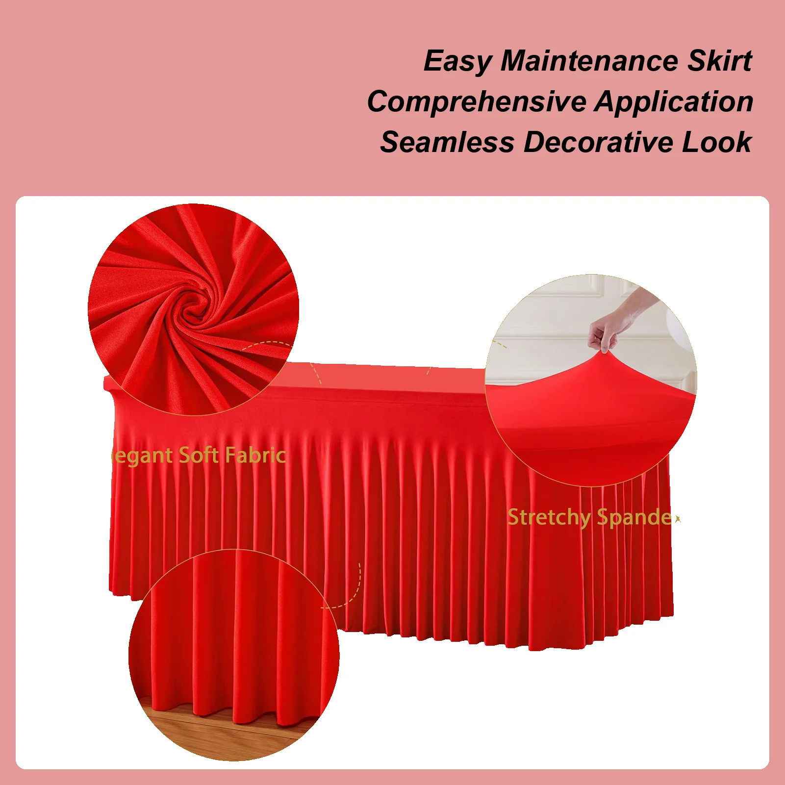 

Настольная юбка 6 футов, рождественская прямоугольная красная юбка с рюшами, многоразовые скатерти, праздничный декор для ресторана, шведского стола, классной комнаты