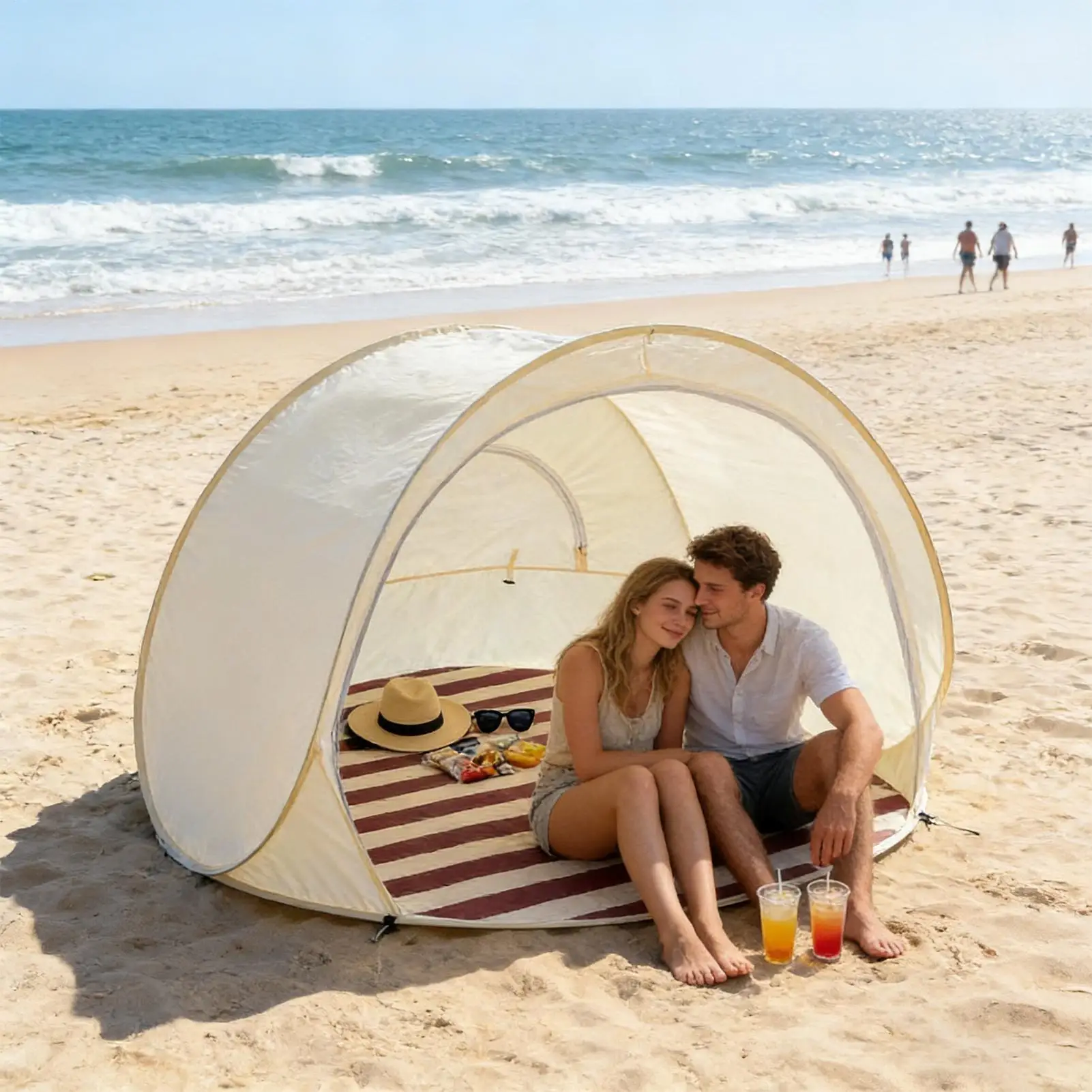 Tente de camping automatique imperméable, installation instantanée, protection UV, tente pare-soleil pour 3-4 personnes, tente de pique-nique, plage