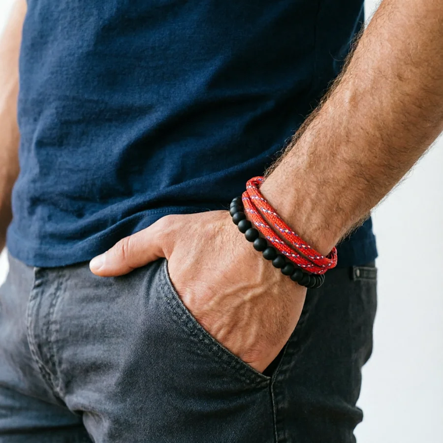 Novo Conjunto de Pulseiras Masculinas Étnicas de 2 Peças, Feitas à Mão, de Paracord Trançado, Ajustáveis, para Atividades ao Ar Livre, Surf e Náutica, com Pingente de Cordão