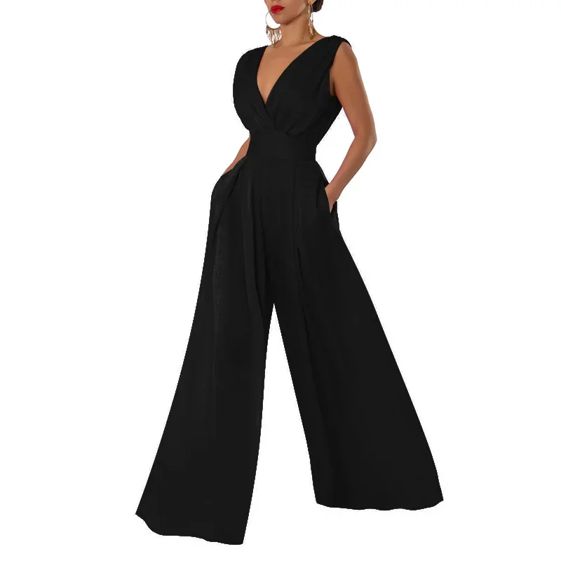 Fashion Summer New Slim-fit Jumpsuit High Waist and Thin Jumpsuit Straight Wide-leg Pants Women's 2025 European American