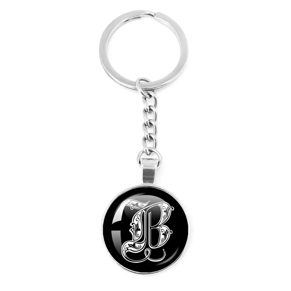 Royal Initialen 26 Letter Keychain Round Pendant Glass Cabochon Pendant Keyring Fashion Ornaments For Gifts Jewelry