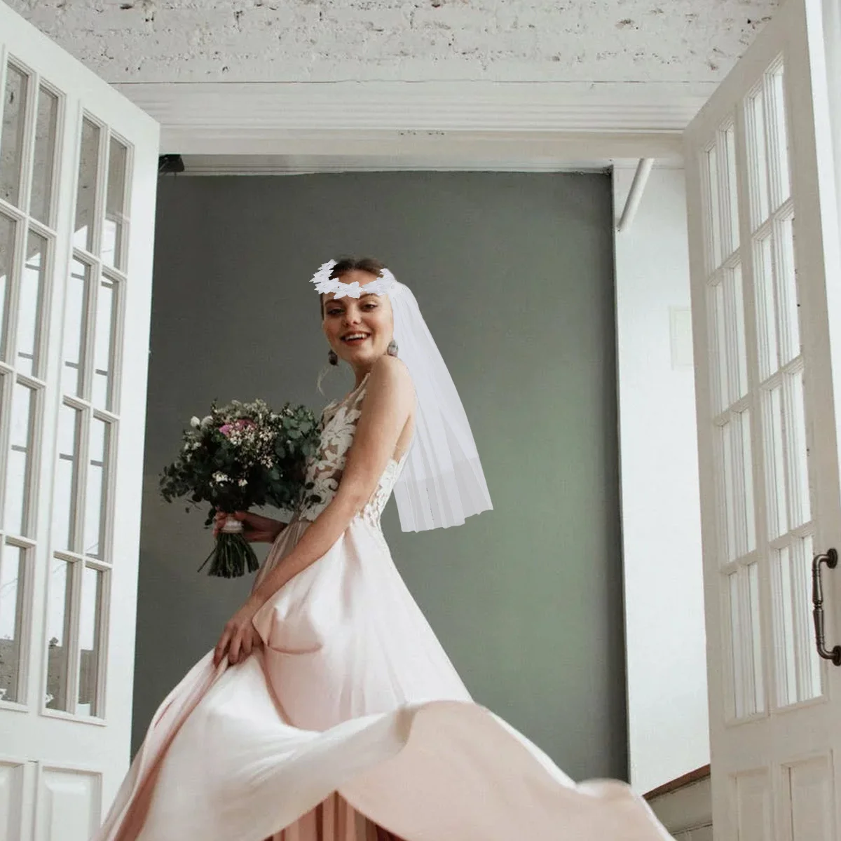 

Flower Veil Bridal Elegant Lightweight Durable Wedding Accessory Party Cosplay Photography Event Decor Flower Bridal Veil