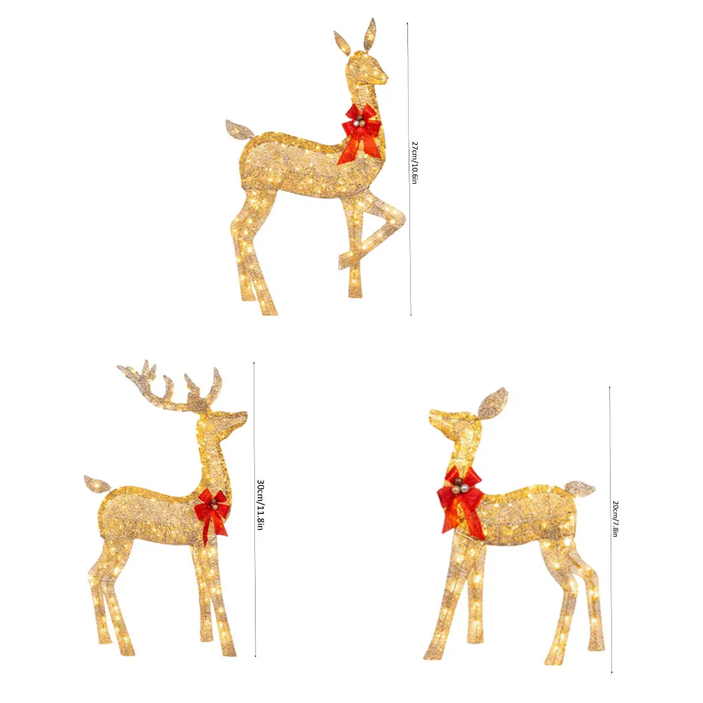 3 Piece Outdoor Luminous Christmas Deer Lights Waterproof Outdoor Decorations Durable Acrylic LED Ornament Home Set