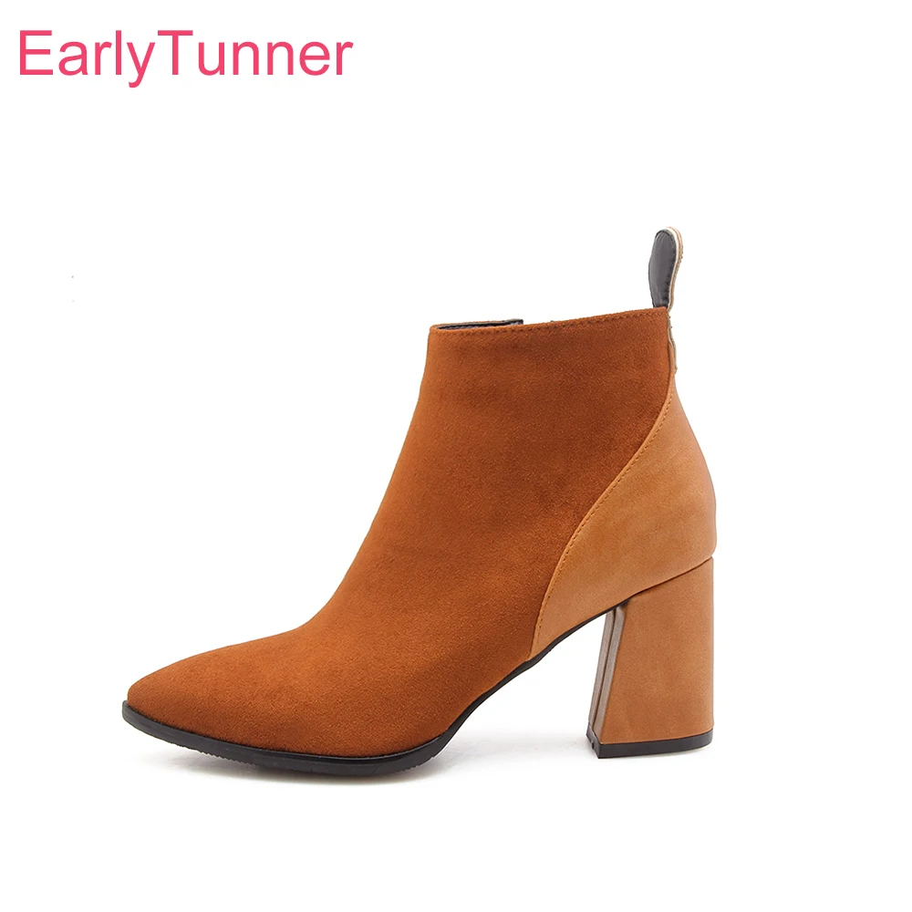 2026 Autumn Comfortable Women Ankle Boots Pointed Toe High Block Heels Lady Daily Shoes Large Small Plus Size 32 44 47