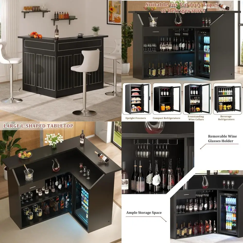 LED LShape Home Bar Cabinet with Storage and Power