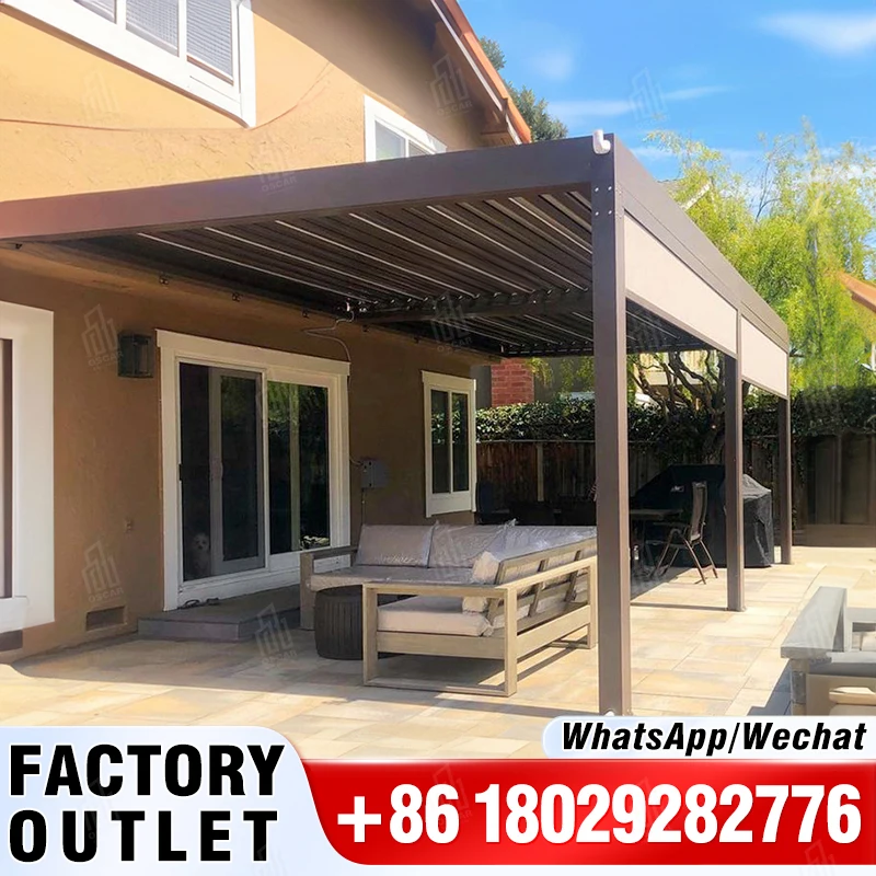 Outdoor Gazebo Motorized Aluminum Freestanding Pergola Louvre Roof Gazebo Outdoor Customized Design