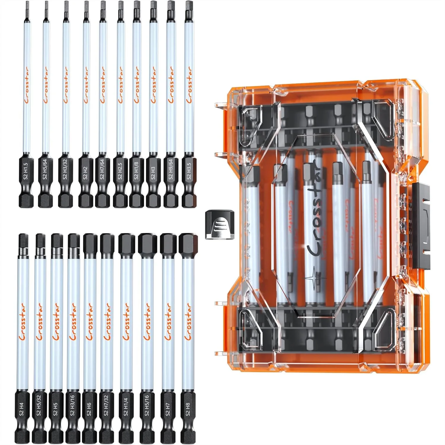 

20-Piece Metric & SAE Long Hex Bit Set, 4-Inch Impact Allen Wrench Drill Bits with Magnetic Head, S2 Steel 1/4-Inch Hex Shank