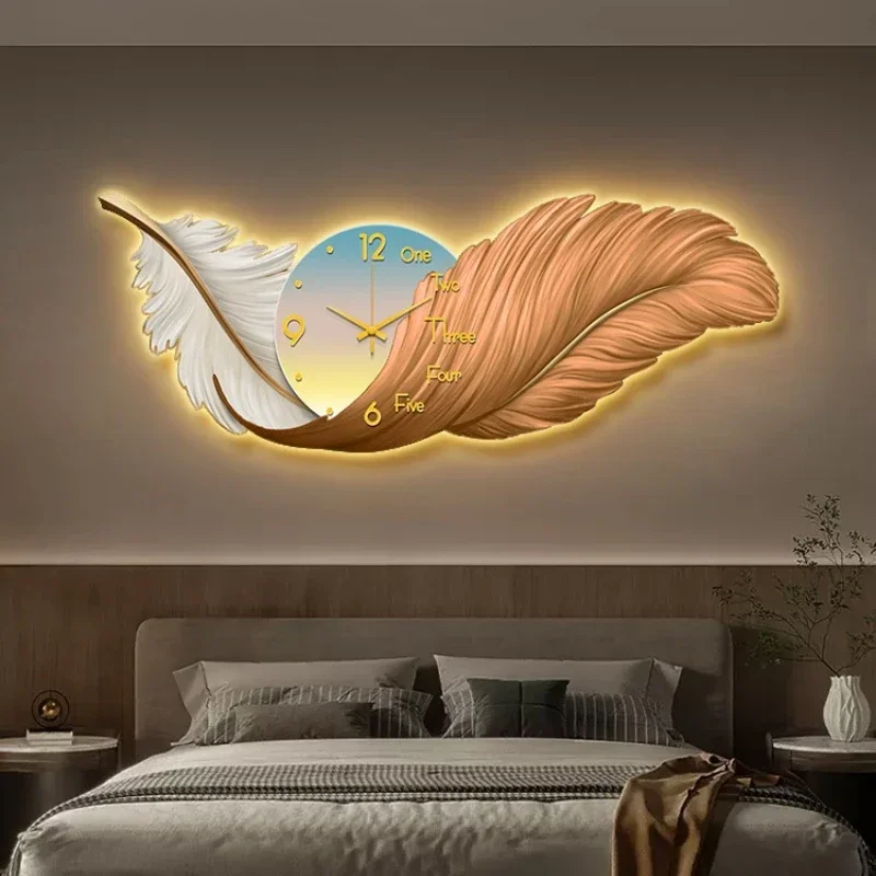 Reloj de pared LED de lujo, cronógrafo de arte grande, pintura, pluma, silencioso, decoración del hogar, Renoj