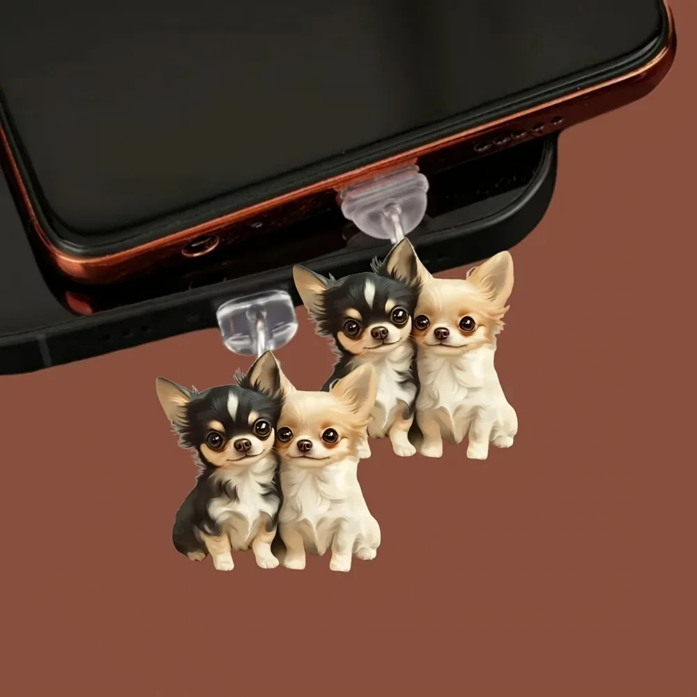 2D Flat Cartoon Dog Anti Dust Plug Suitable For iPhone Protection Stopper Accessorie For Type-C Mobile Phone Dust Plug Pendant
