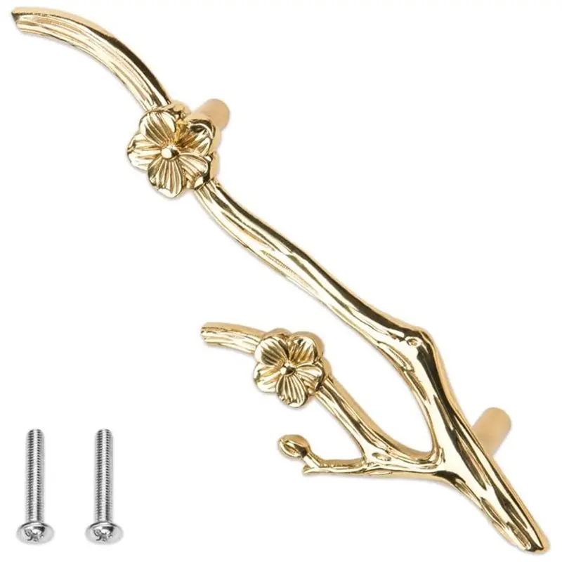 A27F-Polished Brass Cabinet Pulls Flower Drawer Pulls Art Deco Drawer Pulls Right