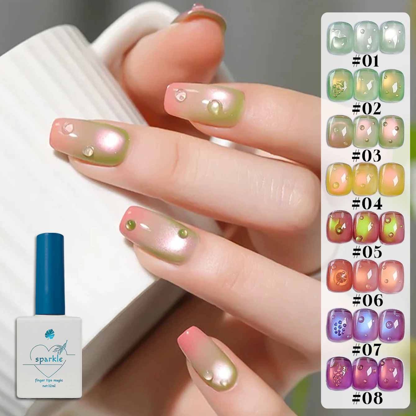 

1-8PCS 12ML Fruit Gift Box Series Cat Eye Gel Nail Polish 2025 New Popular Green Pink Purple Glass Beads Nail Art Supplies