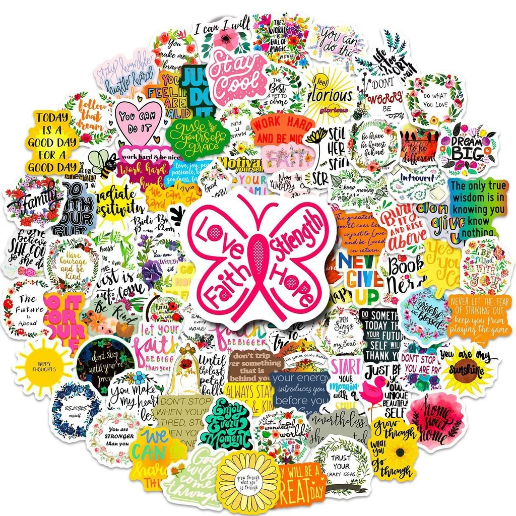 100 Uds. Pegatinas de grafiti con frases inspiradoras en inglés para bicicleta, estuche para lápices con cuenta de mano, calcomanías BulingBulingStickers Store