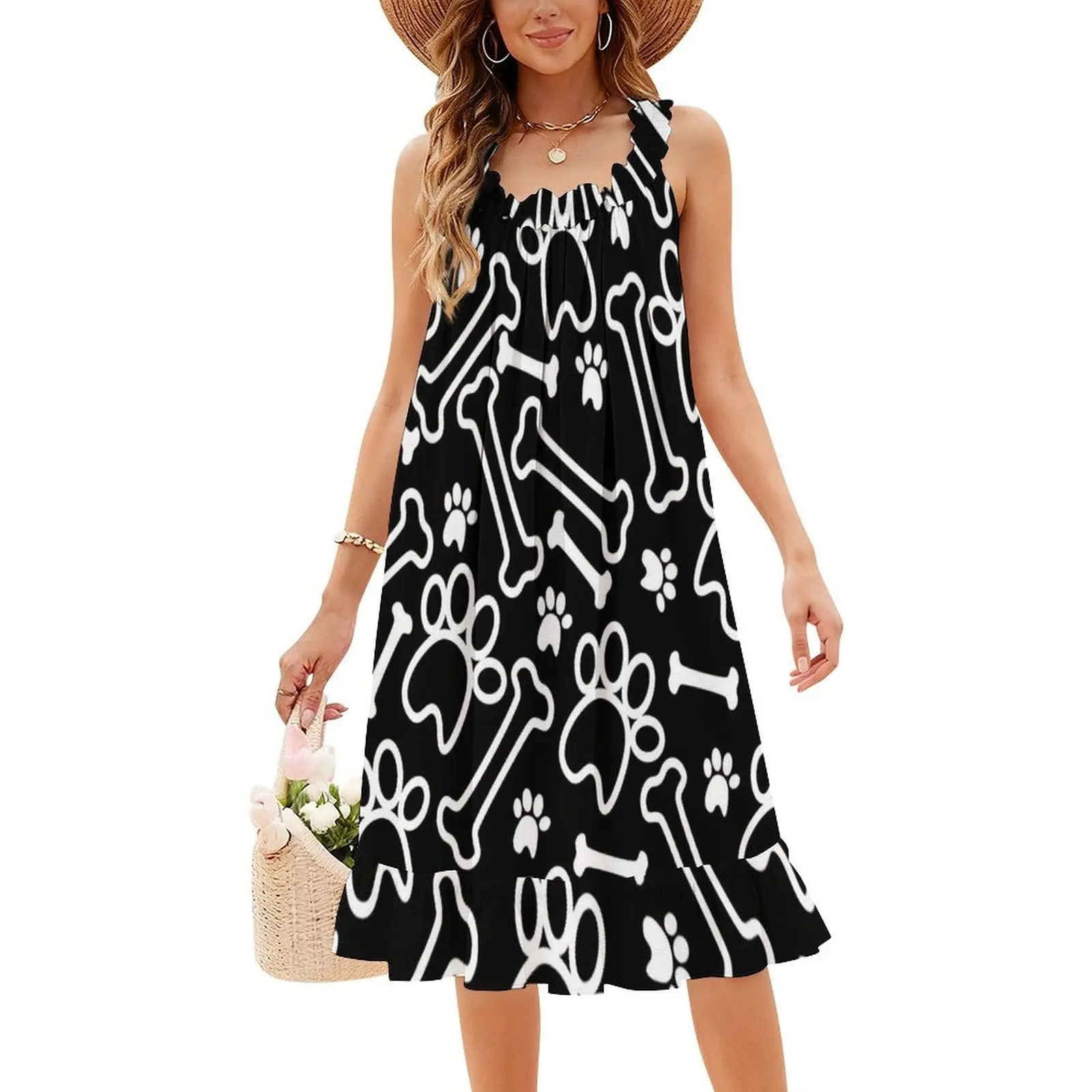 فستان بوهيمي بدون أكمام بتصميم بنمط باندانا للكلاب، فستان متعدد الطباعة لحفلات إجازة الشاطئ، تصميم باندانا جميل للكلاب