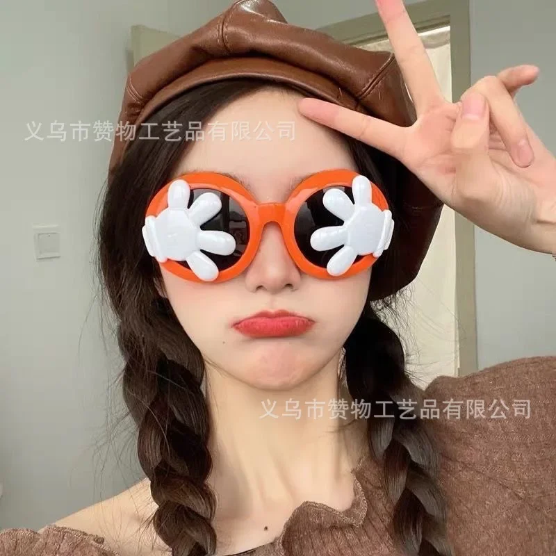 Disney Mickey Mouse Sunglasses Cartoon Kawaii Anime Figure Toys Palm Flip Glasses Women Summer Outdoor Anti-UV Children’s Gifts