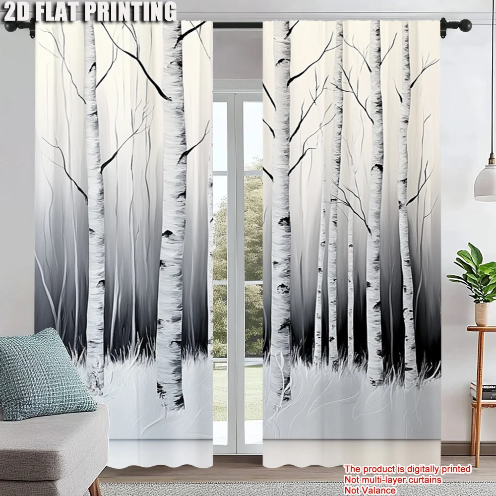 

2Pcs Birch Forest Print Window Curtains Rod Pocket Design For Easy Hanging Perfect For Bedroom Living Room Office And Home