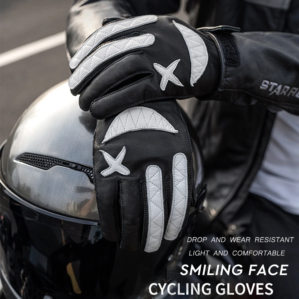 

Retro Men's Genuine Goatskin Leather Motorcycle Gloves Lightweight Touchscreen Biker Glove Black Motorbike Glove Cycling Bicycle