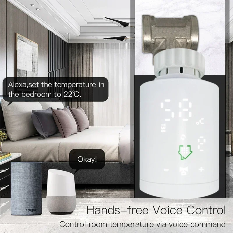 ZigBee Wifi Pintar TRV Radiator Aktuator Katup Radiator Termostatik Tuya Pengendali Suhu Suara Remote Control Google Home