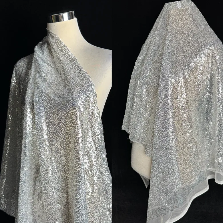 

1 ярда серебристо-белых тканей с блестками для шитья свадебной съемки фон ткань для одежды