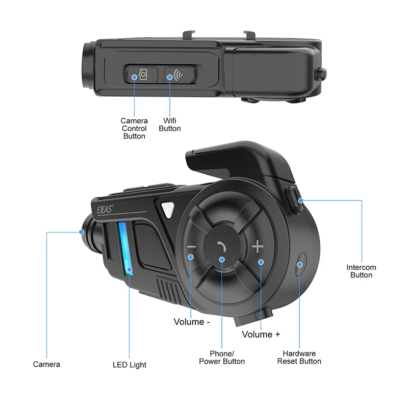 Ejeas-Oreillette de moto K1 K1 Pro, appareil de communication sans fil pour 4 à 8 motocyclistes, kit mains-libres tout-terrain, portée 1000m