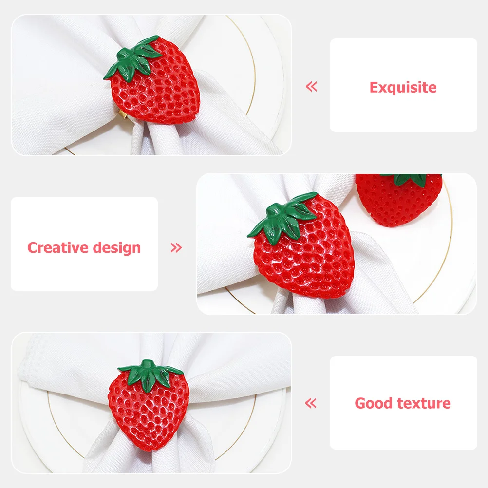 

4 pcs Strawberry Rings Alloy Fruit Napkin Buckles For Party Home Hotel Decoration Lightweight Compact Design Napkin Clasps
