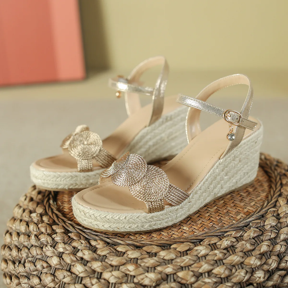 LIHUAMAO Espadrilles Shoes Mesh Women Wedge Sandals Bohemian Comfort Csaual Thick Sole Platform Lady Shoes Outdoor Beach Sandals