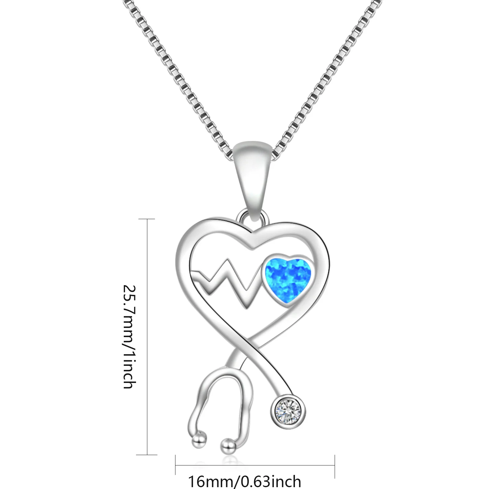 Medical Jewelry for Women,Heart Stethoscope Necklace with Blue Opal,Silver Plated Appreciation Gift, Nurse Graduation Present
