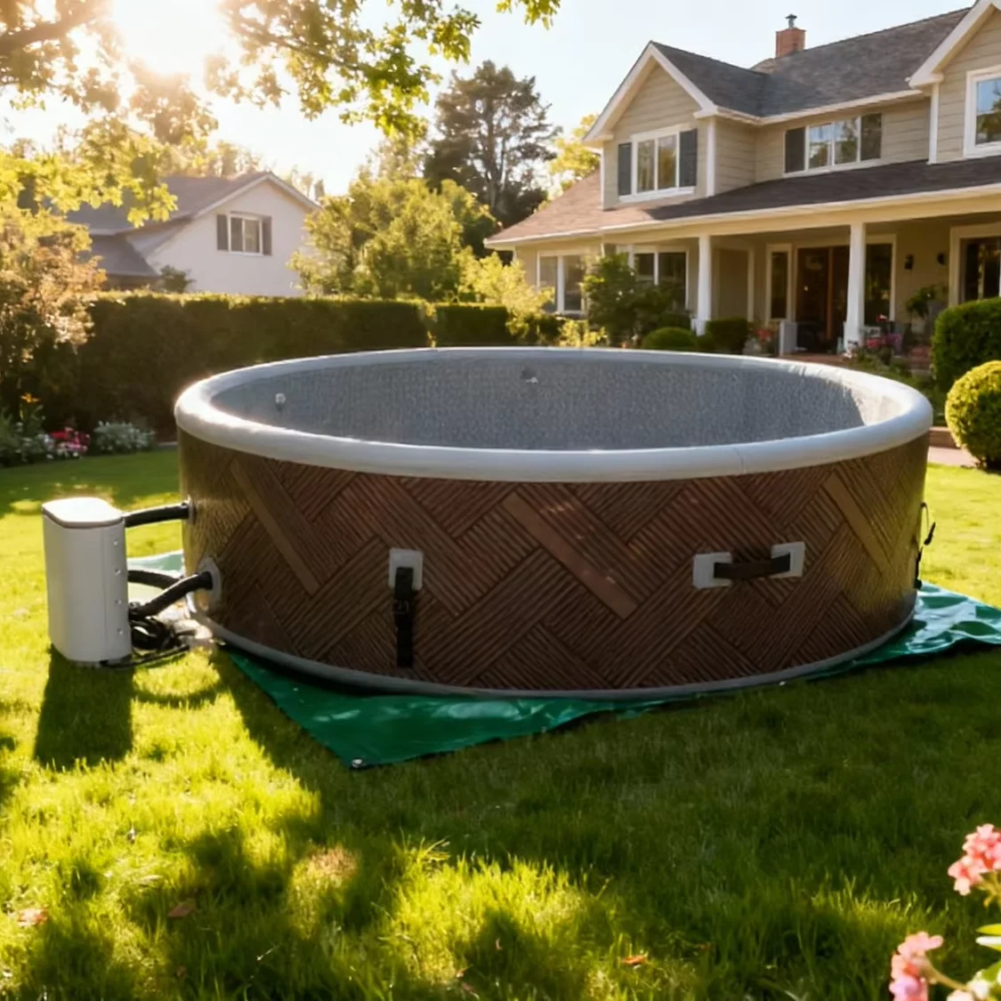 

STLF Inflatable Hot Tub 210 cm 120 Jets 6 Seats Ozonotherapy COPERTURA in PVC RINFORZATO INCLUSA