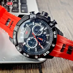 MINI FOCUS Orange Watch for Men Military Sport Chronograph Quartz Wristwatch with Silicone Strap Waterproof Luminous Hands 0349