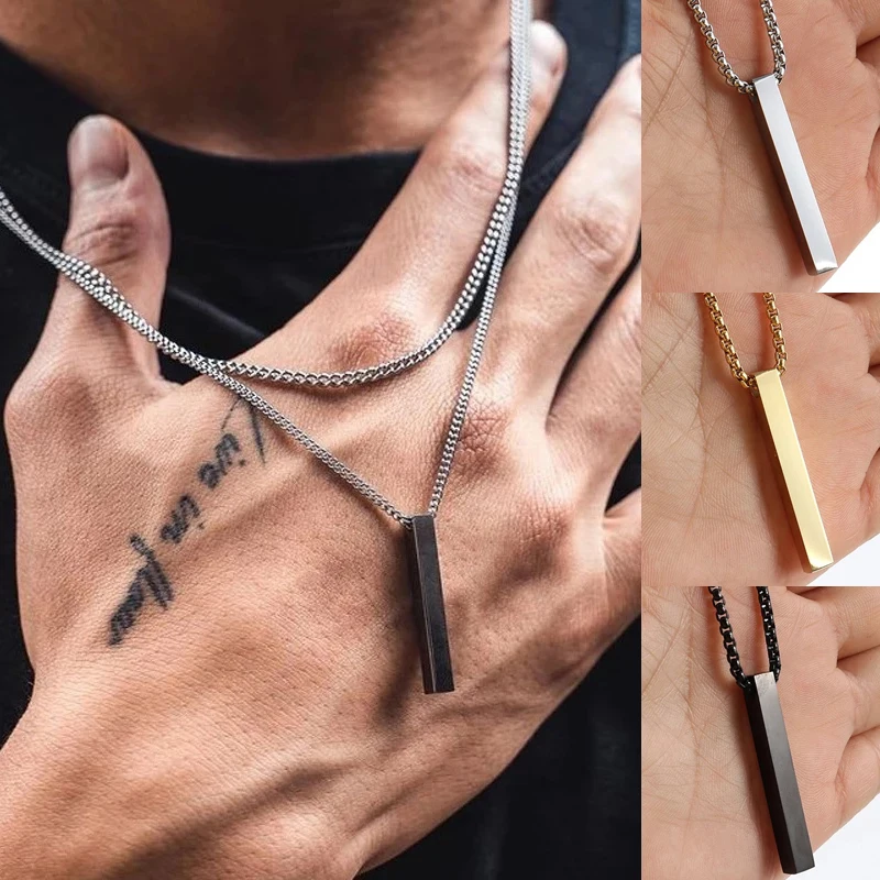 

Pillar Necklace For Men Women Stainless Steel 3D Bar Pendant Minimalist Simple Unisex Neck Accessories Hip Hop Rock Jewelry Gift