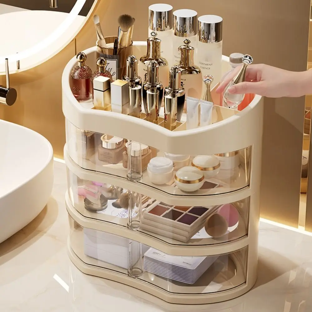 

High Quality Spacious Makeup Organizer Large Capacity 360° Rotating Drawer Cosmetic Display Case Dust-proof Skincare Organizer