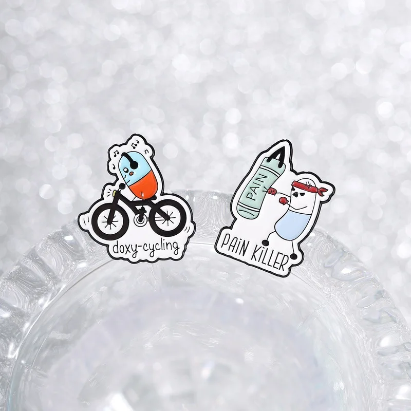 Creative Capsule By Bike Pins Brooch Anthropomorphic Capsule Killer Pain Doxy-Cycling Enamel Lapel Pin Corsage Accessory Ornamen
