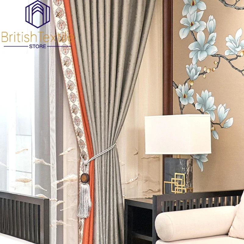 

Embroidery Curtains for Living Dining Room Bedroom Magnolia New Chinese Shade Ancient Style Light Luxury