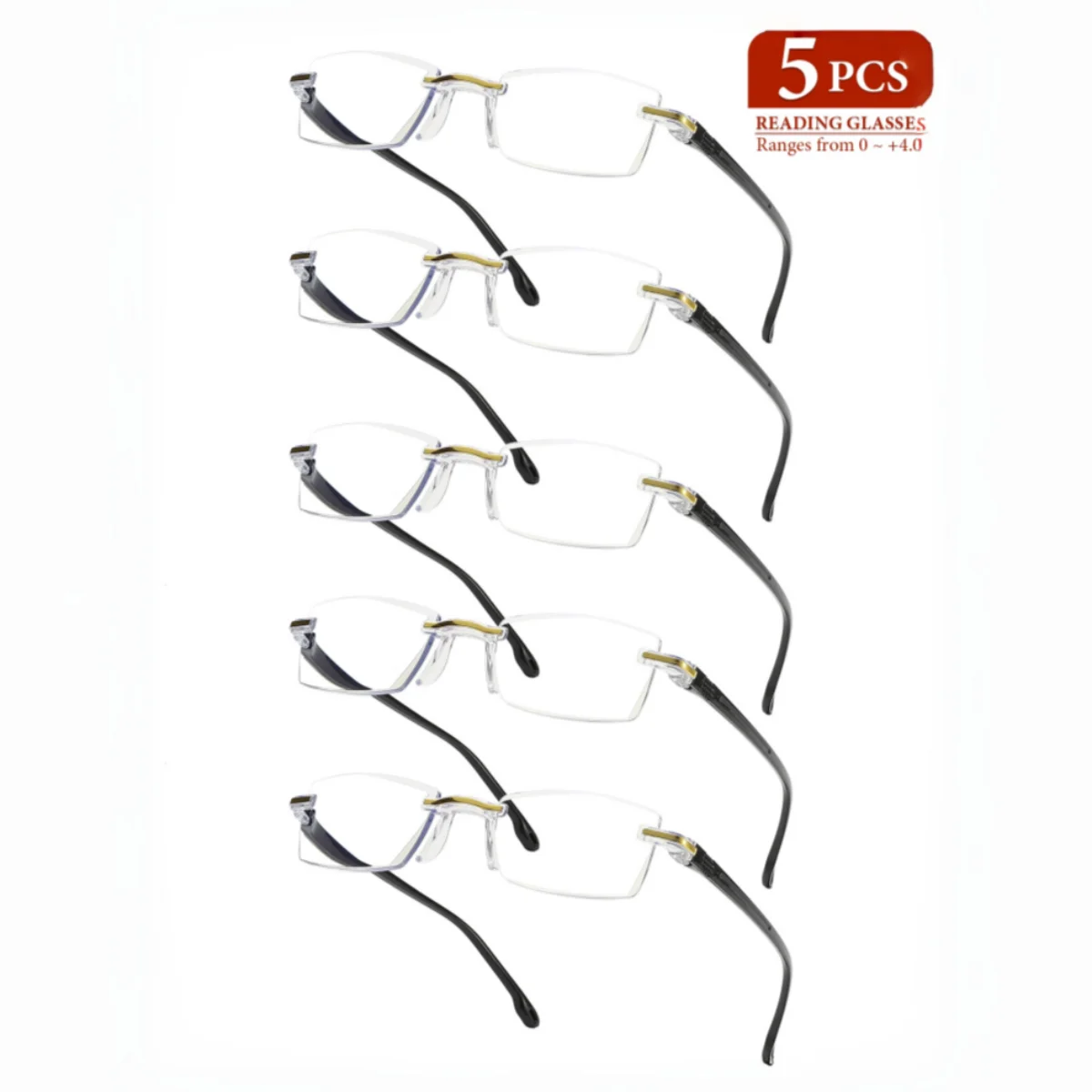 5PCsEuropean and American rimless fashion reading glasses provide comfortable wear and alleviate fatigue