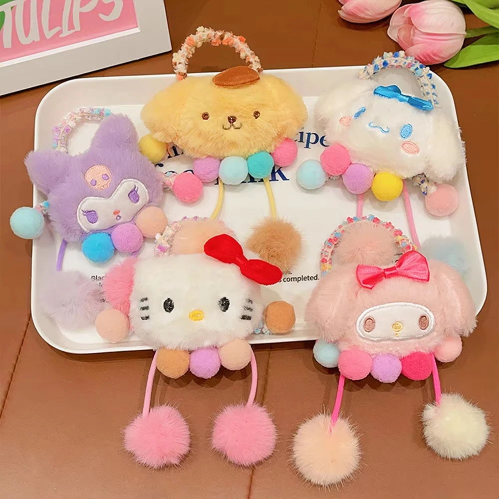 

2Pcs Hair Bands KT Elastic Hair Loop Cute Hair Rope Anime Cartoon Kuromi Hair Accessories Hair Tie