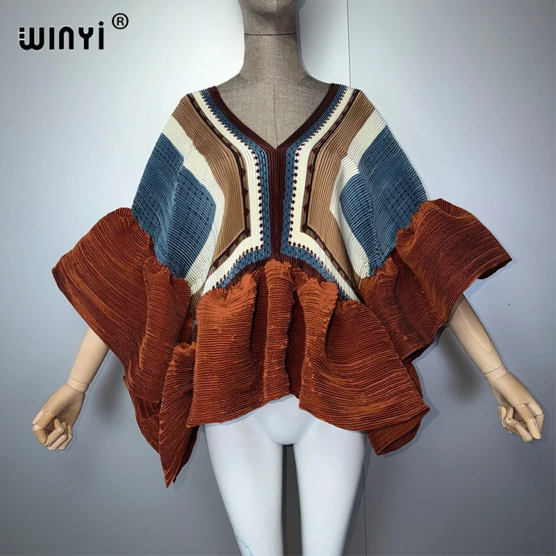 WINYI Women's Kawaii Africa Print Casual Top Elastic Pleated Summer Beach Cover-Up T-Shirt Streetwear Evening Fashionable Dress