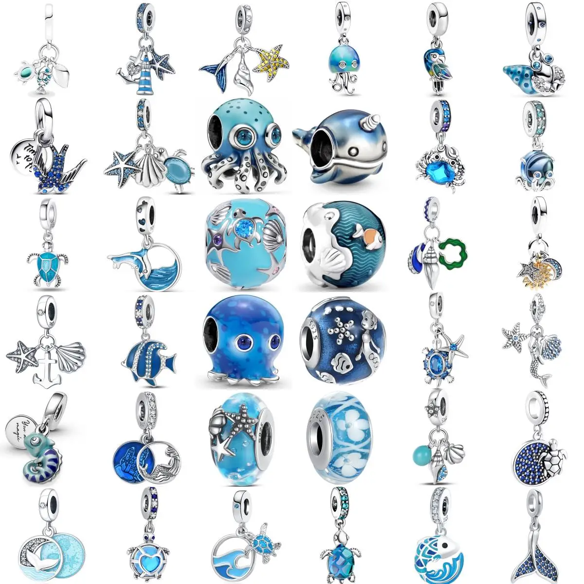 

New 925 Sterling Silver Charms Blue Underwater World Turtle Pendant Beads Fit Bracelets Necklaces keychain DIY Jewelry For Women