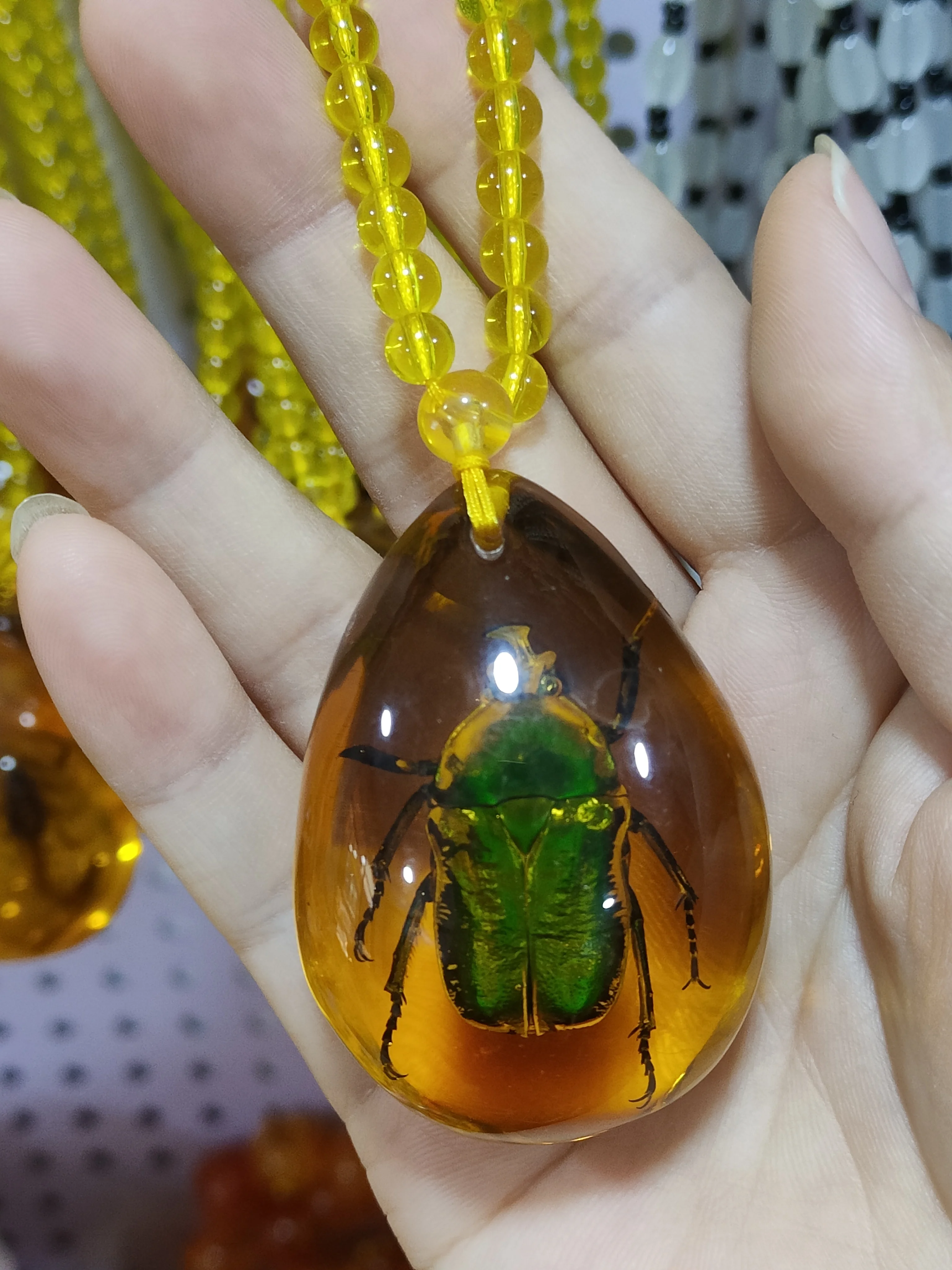 Beautiful amber butterfly fossil insect water pendant from China