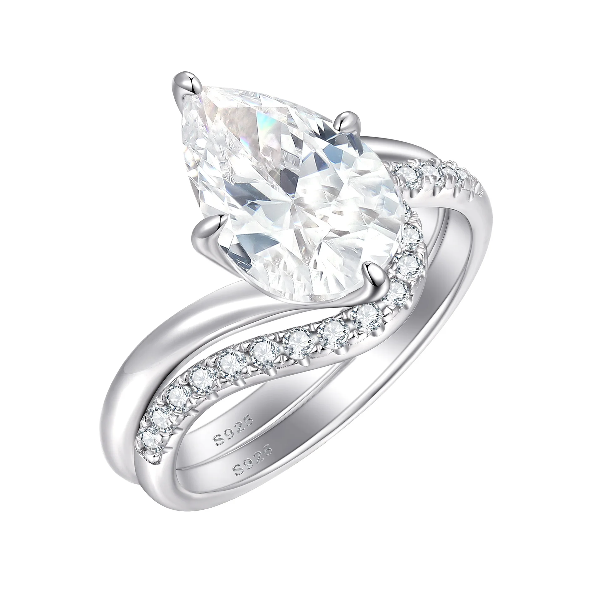 Hot selling 100% S925 Silver Set Ring Design 8 * 12 Water Drop 4ct Zircon Ring High End Design Set Ring Wedding Jewelry